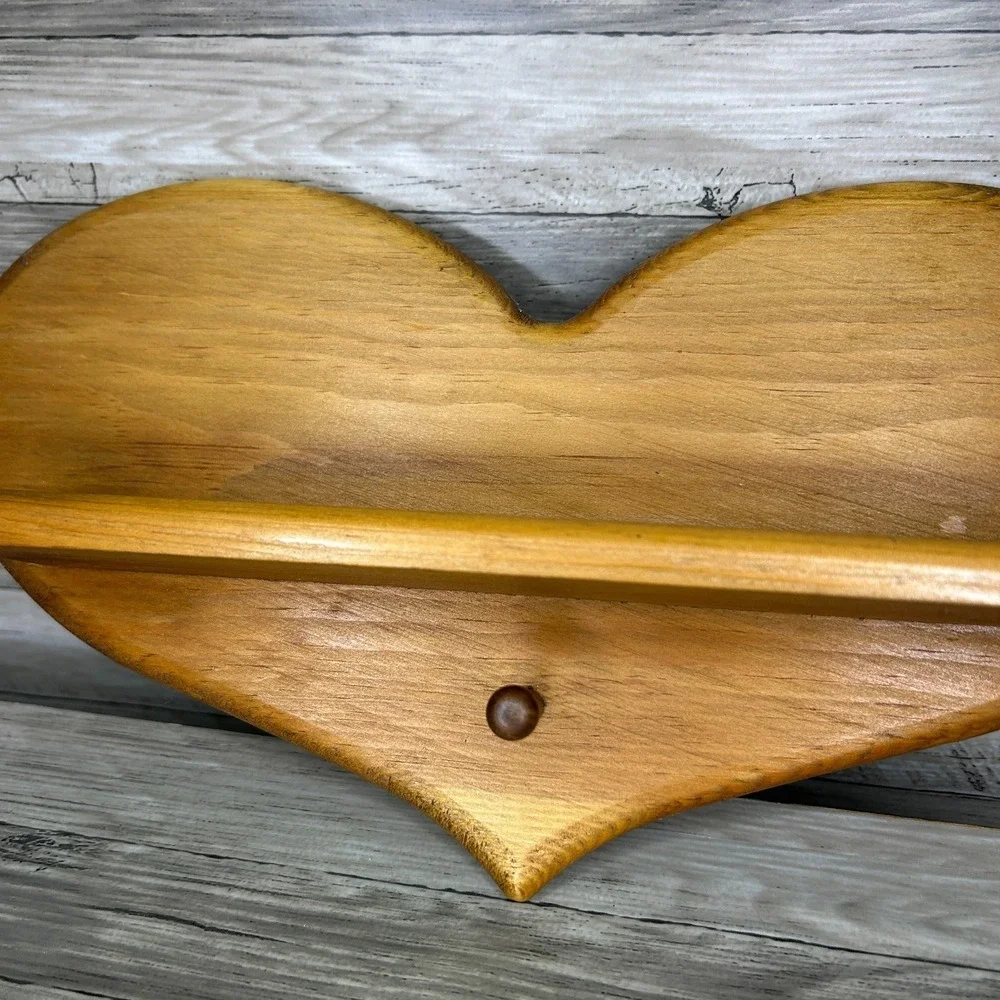 Vintage Heart Shaped Wood Wall Shelf Cottage Coquette Country Rustic Grandma